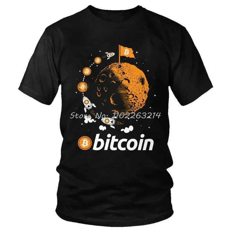 Bitcoin To The Moon T Shirt Men Short Sleeve 100% Cotton T-shirts Funny Crypto Cryptocurrency Blockchain BTC Tee Fashion Tshirt