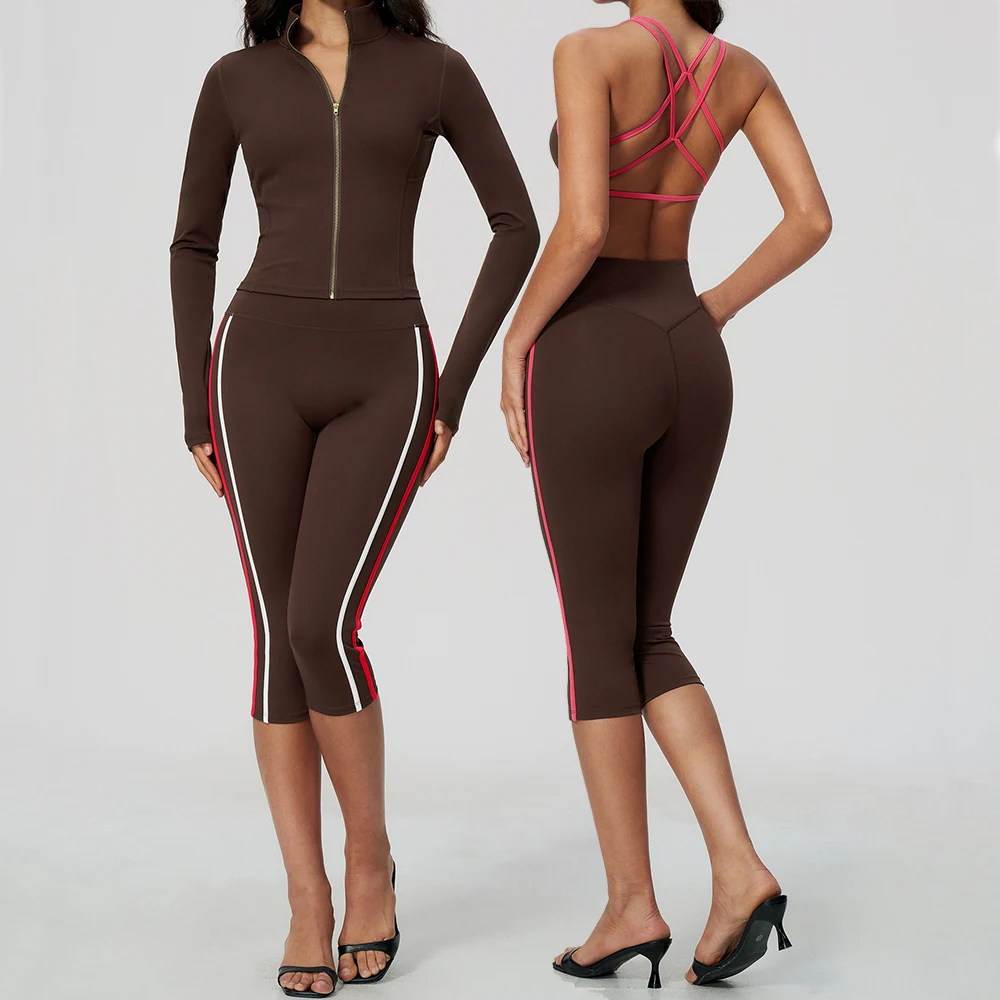 Women Yoga Set Fitness Clothing Two Piece Gym Tracksuit Sports Bra Leggings Suit Long Sleeve Workout Running Athletic Wear Set
