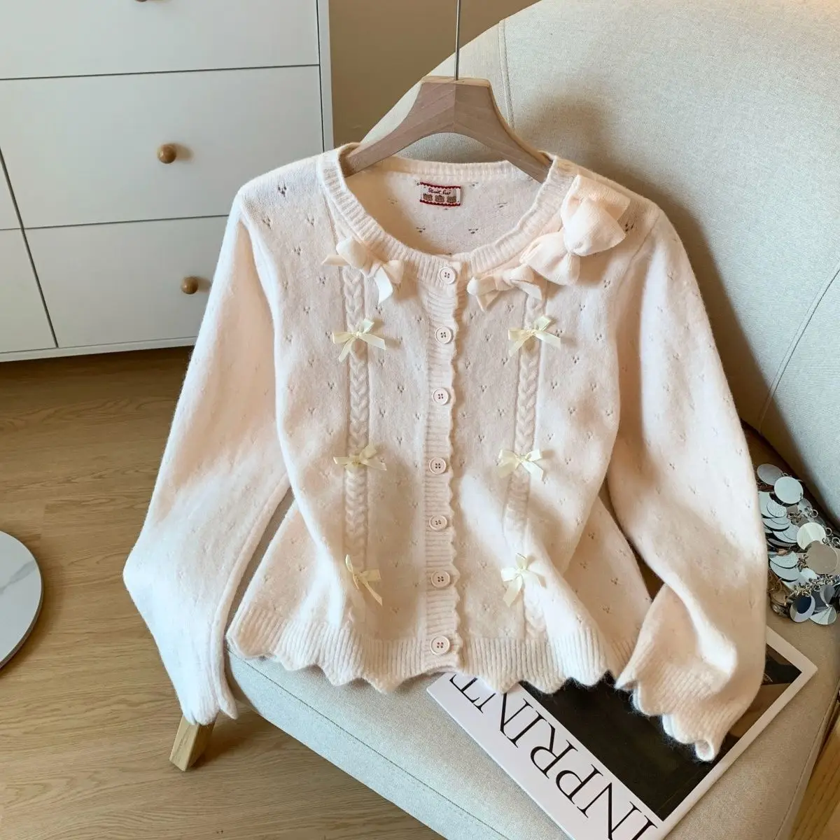 

Japan 2026 Autumn And Winter Knitted Cardigan Sweater Jacket College Long-Sleeved Sweater Sweet Bow Lace