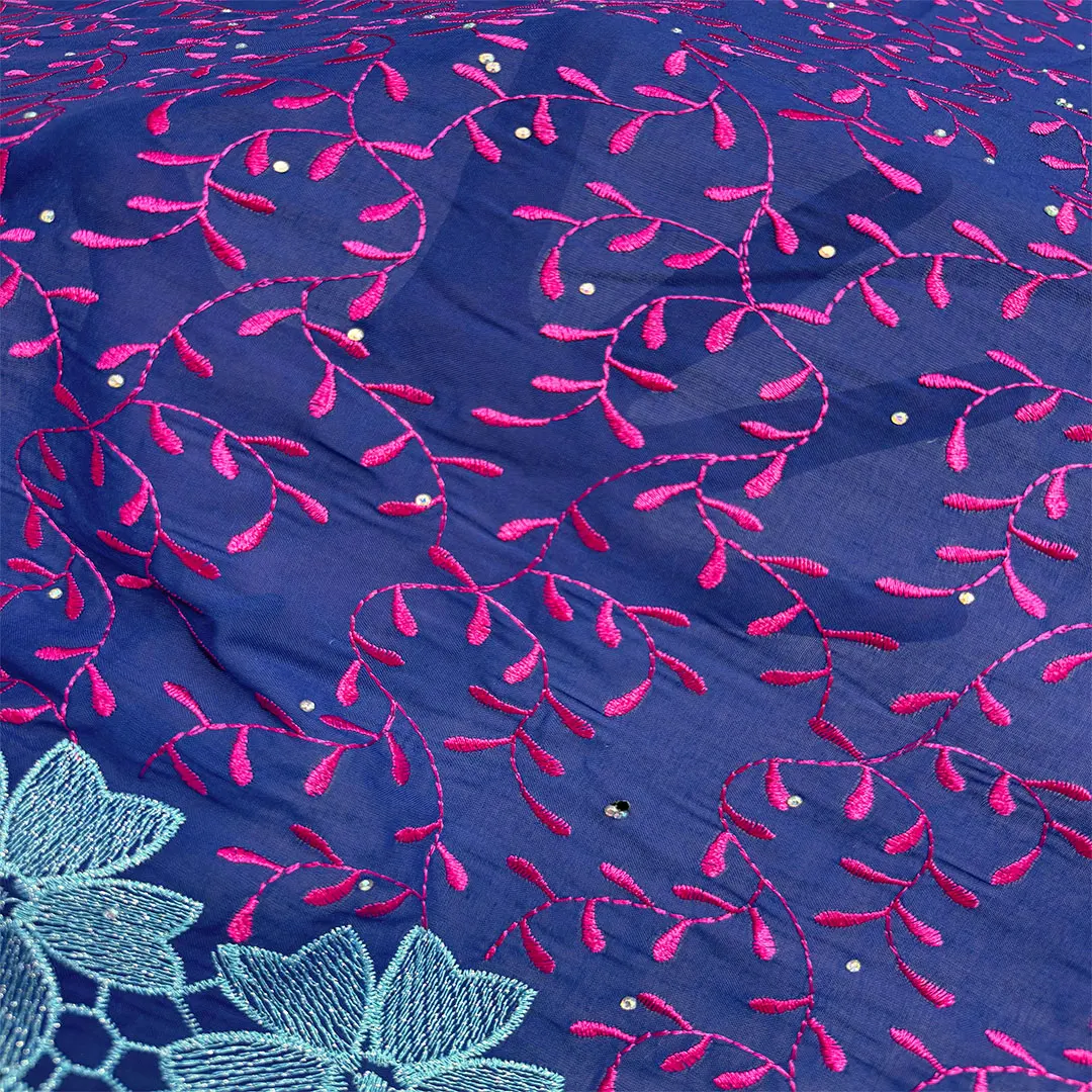 

Роскошная хлопковая швейцарская кружевная ткань с вуалью, 5 ярдов, 2025 г., роза, вышивка стразами, высокое качество, нигерийское кружево для шитья вечерних платьев