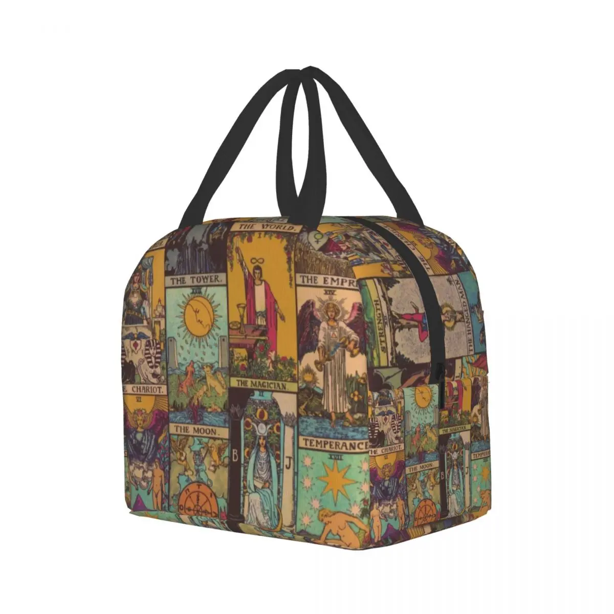 The Major Arcana Of Tarot Vintage Patchwork Thermal Insulated Lunch Bag Women Occult Witch Spiritual Portable Tote Food Box