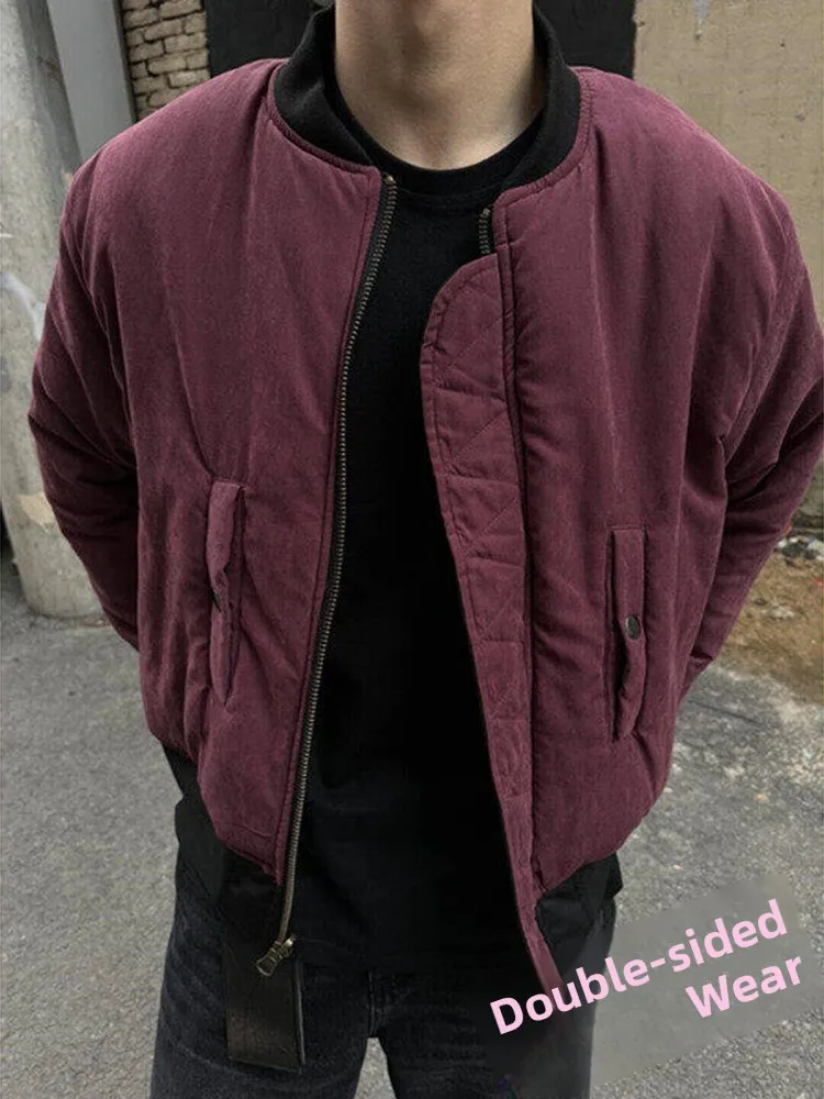 

Двусторонняя хлопковая куртка для мужчин, зимняя теплая бейсбольная куртка, повседневная свободная молодежная модная верхняя одежда