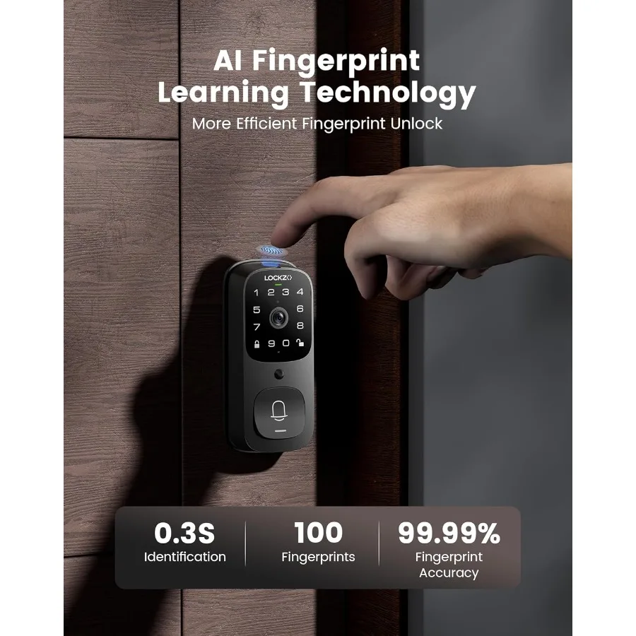 Smart Lock with Camera 6in1 WiFi Doorbell Keyless Entry Door Lock for Front Door Security Featuring Fingerprint Recognition Key