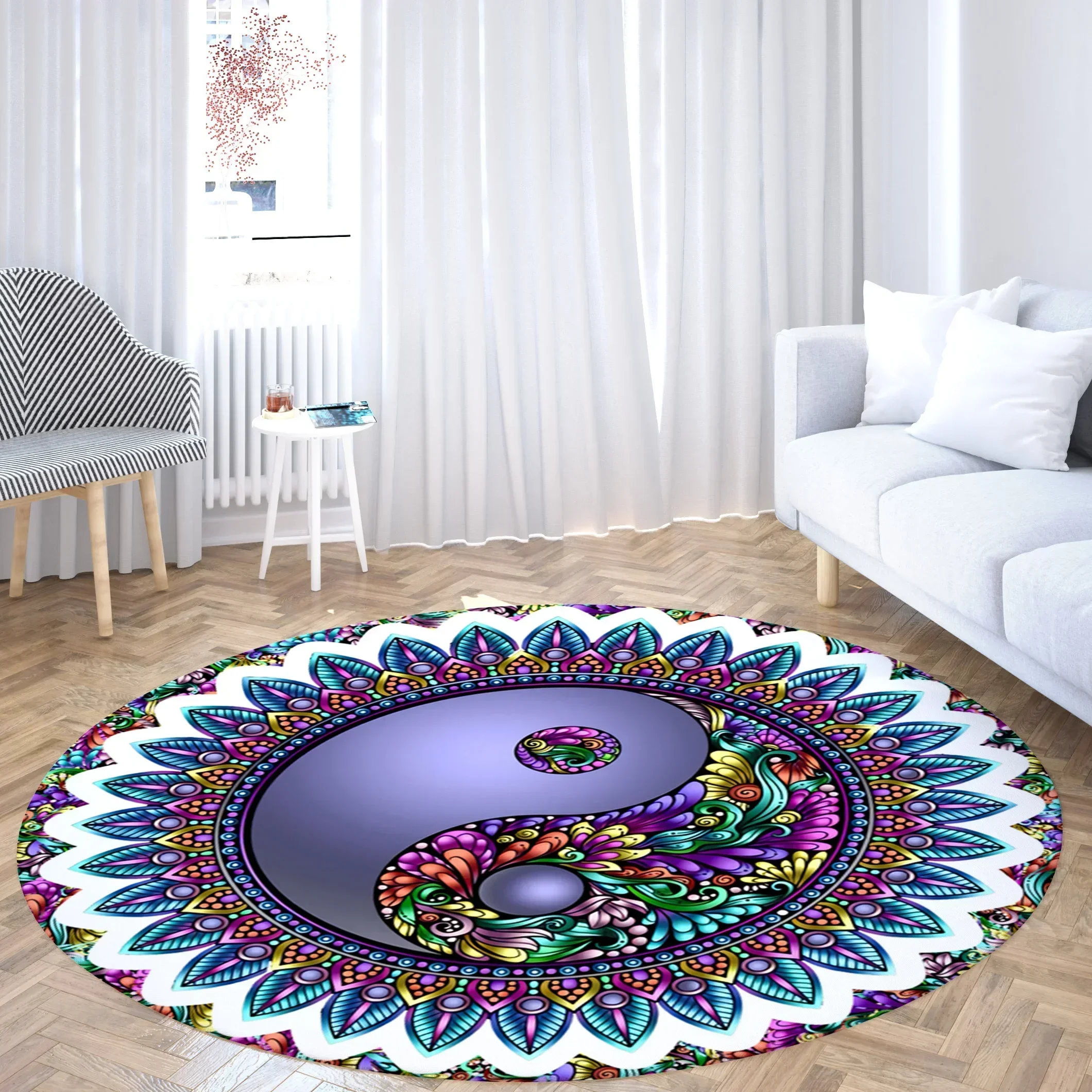 Round Carpet – Flower of Life Yoga Meditation Mat for Gym, Indian Buddha Decor, Non-Slip Circle Chair Rug