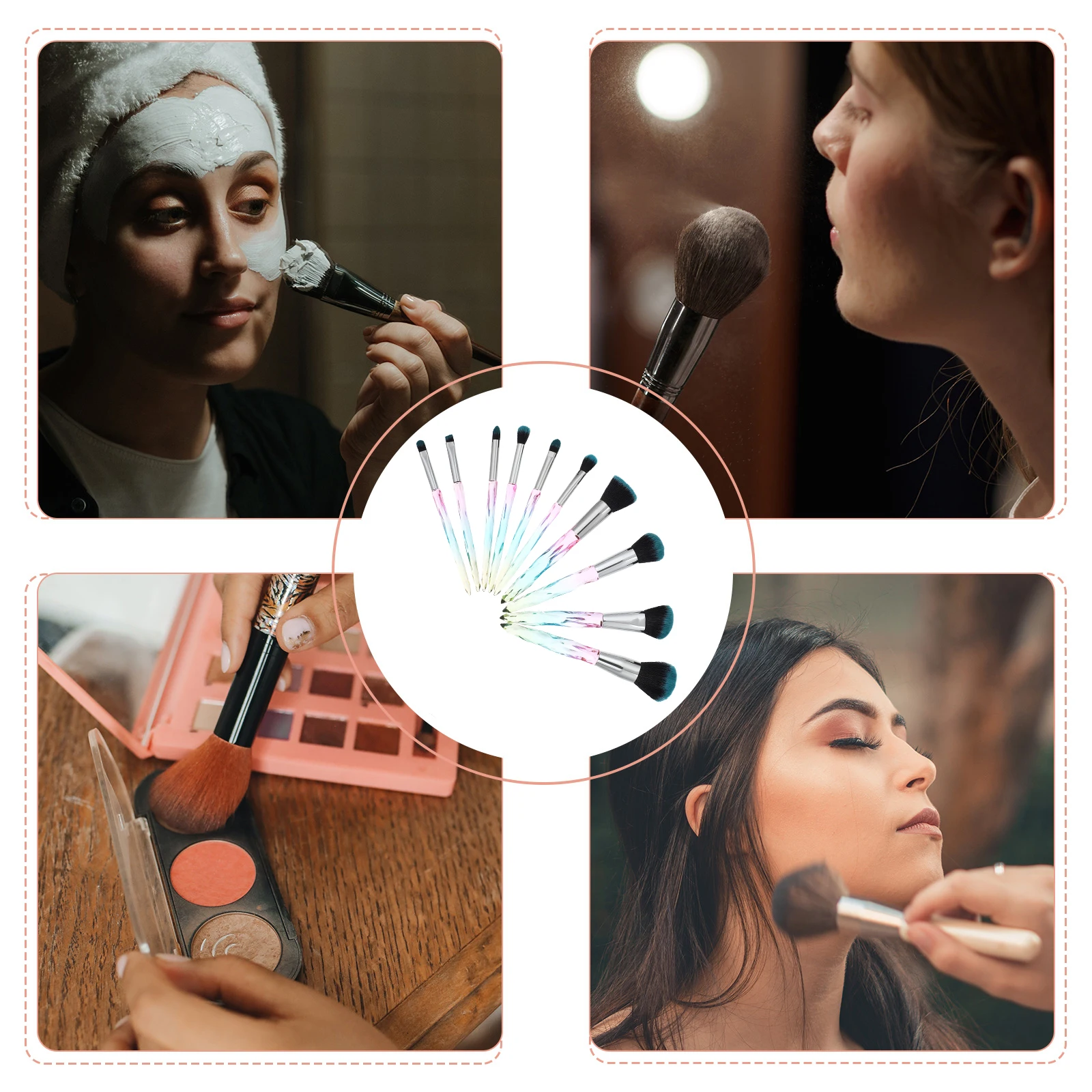 

10pcs Makeup Brushes Set Plastic H Fiber Crystal Design Foundation Powder Eyeshadow Tool Kit Women Premium Cosmetics Brush