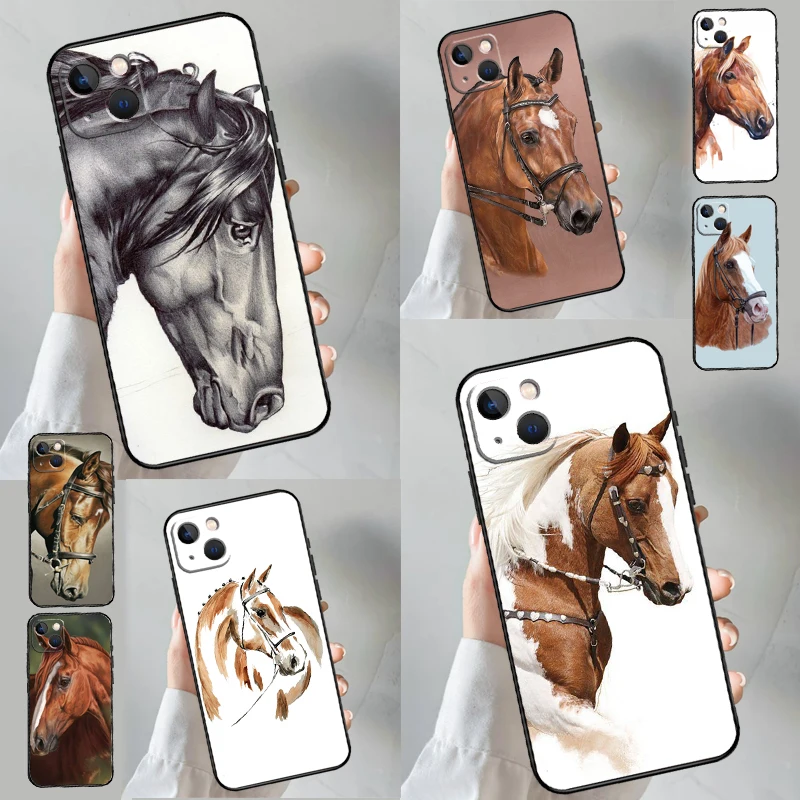 Horse Pony Painted Phone Case For iPhone 16 15 14 13 12 11 Pro Max XS X XR 7 8 14 16 15 Plus Cover Coque