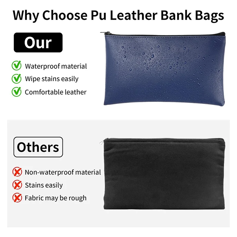 

Money Pocket With Zipper, 11 X 6.5 Inch PU Leather Cash Bag, Safe Bank Pocket For Coins, Bills, Checks,Cosmetics,Tools