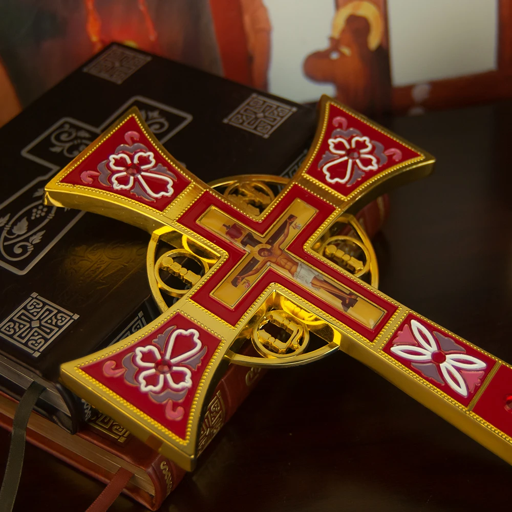 

New Enamel Orthodox Cross with Colorful Floral Patterns Jesus Crucifix Icon for Church Prayer Ceremony Exquisite Home Decor Gift