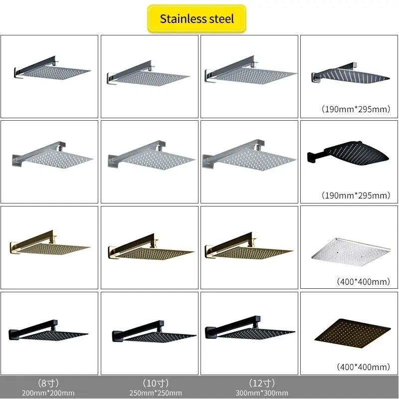 

Матовый черный хромированный квадратный дождевой душ, ультратонкий 8/10/12 дюймов на выбор, настенный потолочный душевой кронштейн для ванной комнаты