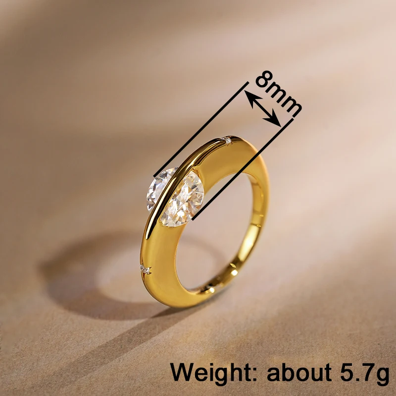 Huitan Moderne Mode 8MM Kubische Zirkonia Dünne Ringe für Frauen Hochzeit Verlobungsring Accessoires Minimalistischer Statement-Schmuck – Detail 1