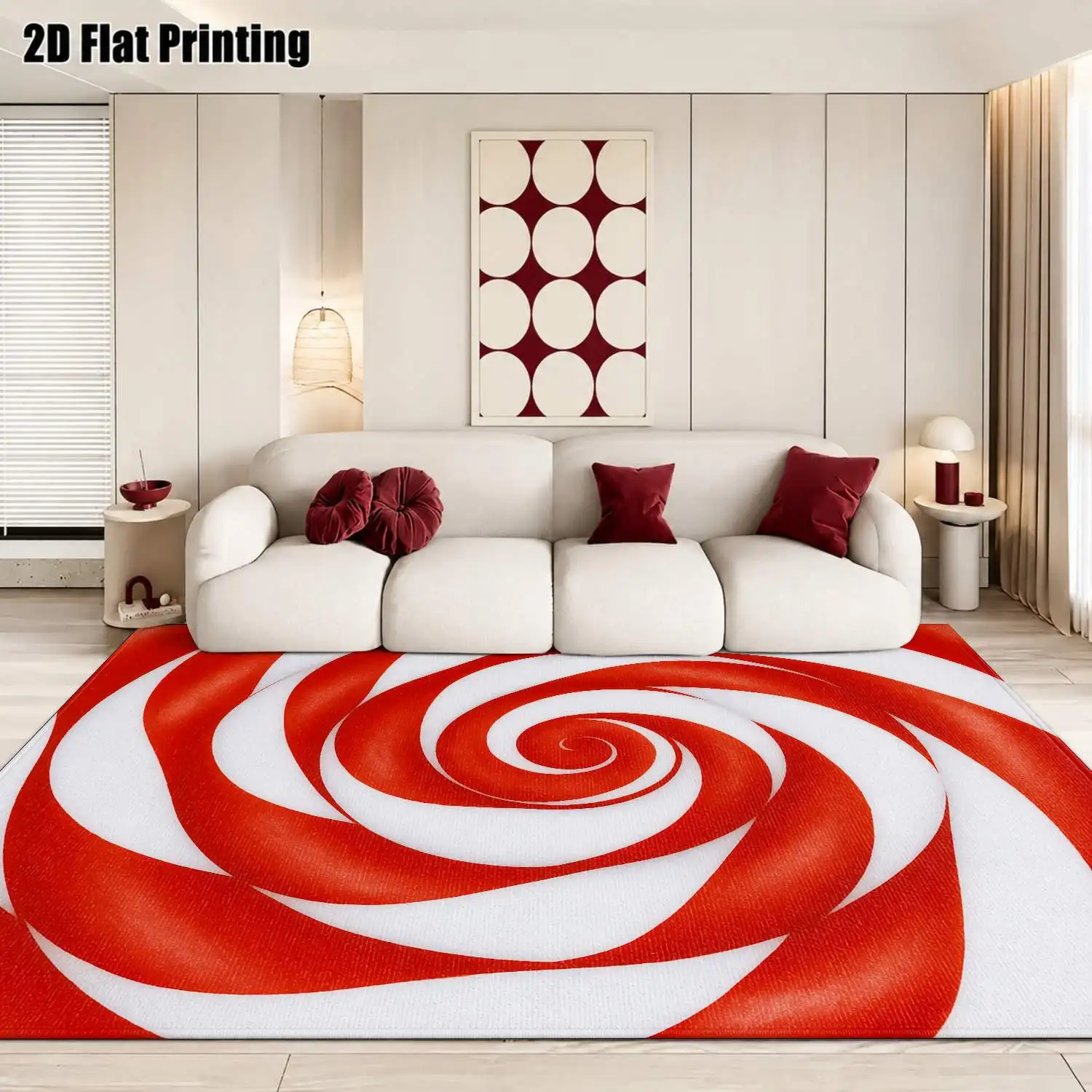 1Pc 2D Printed Red White Spiral Stripe Carpet, Modern Simple Nordic/Instagram Style, Machine Washable, Multi-Size, for Entrance, Dining, Bedroom, Living Room Decor