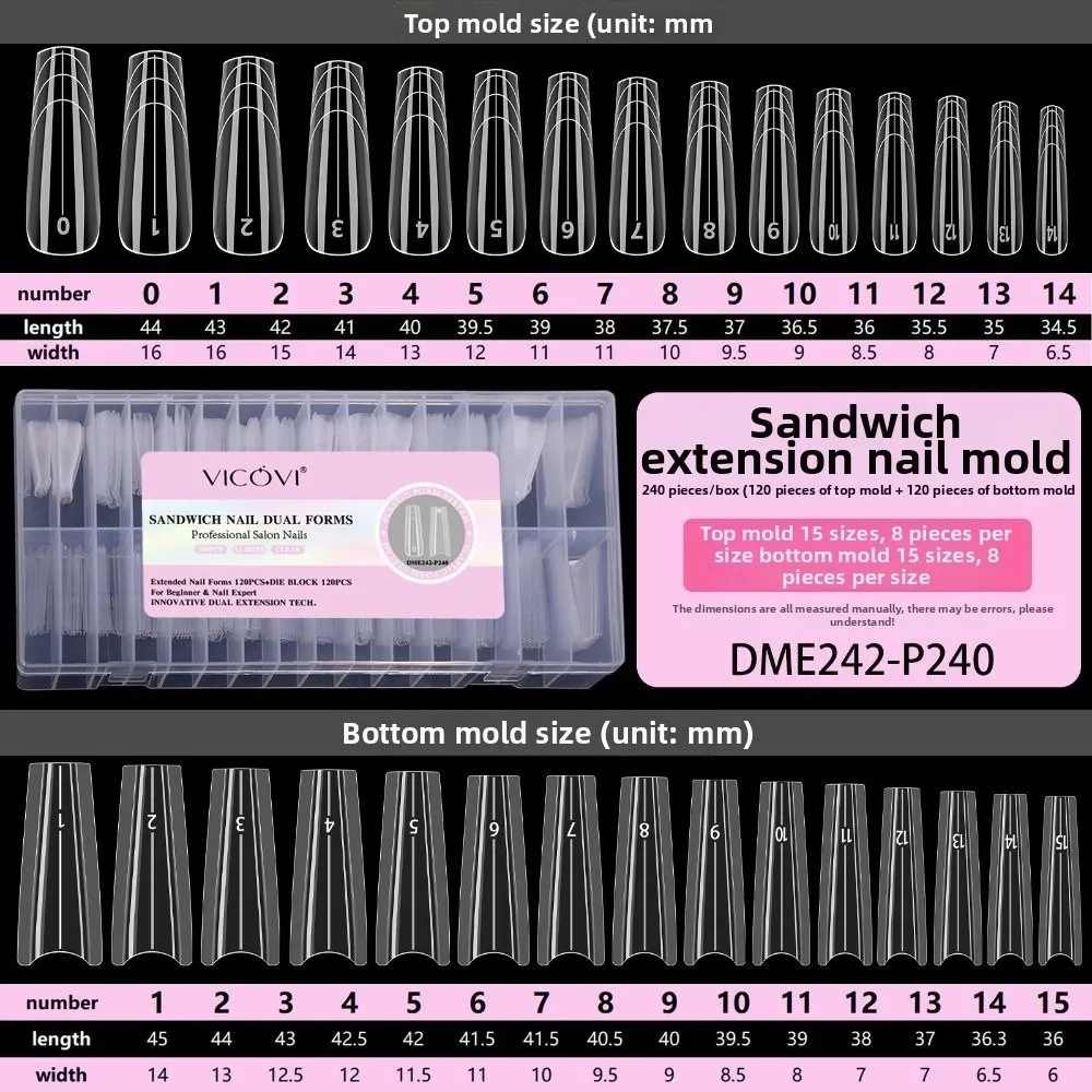 핫 15사이즈 샌드위치 듀얼 네일 폼, 초박형 코핀 네일 폼, 타임 세이브 탑 몰드, 바텀 몰드, 네일 익스텐션