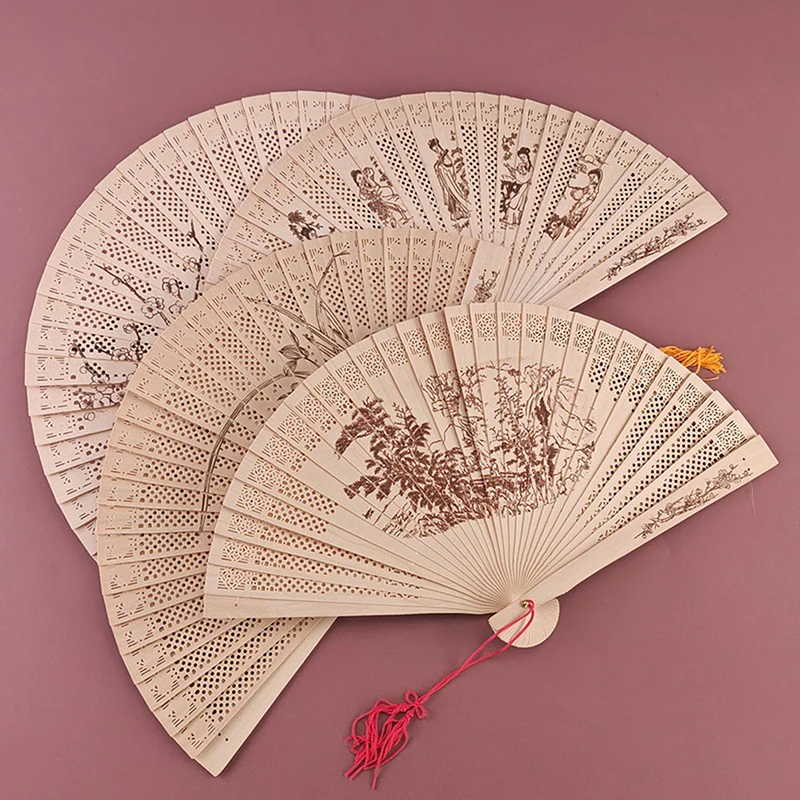 Random Engraved Wood Folding Hand Fan Wedding Personality Fans Birthday Party Decor Gifts For Guest