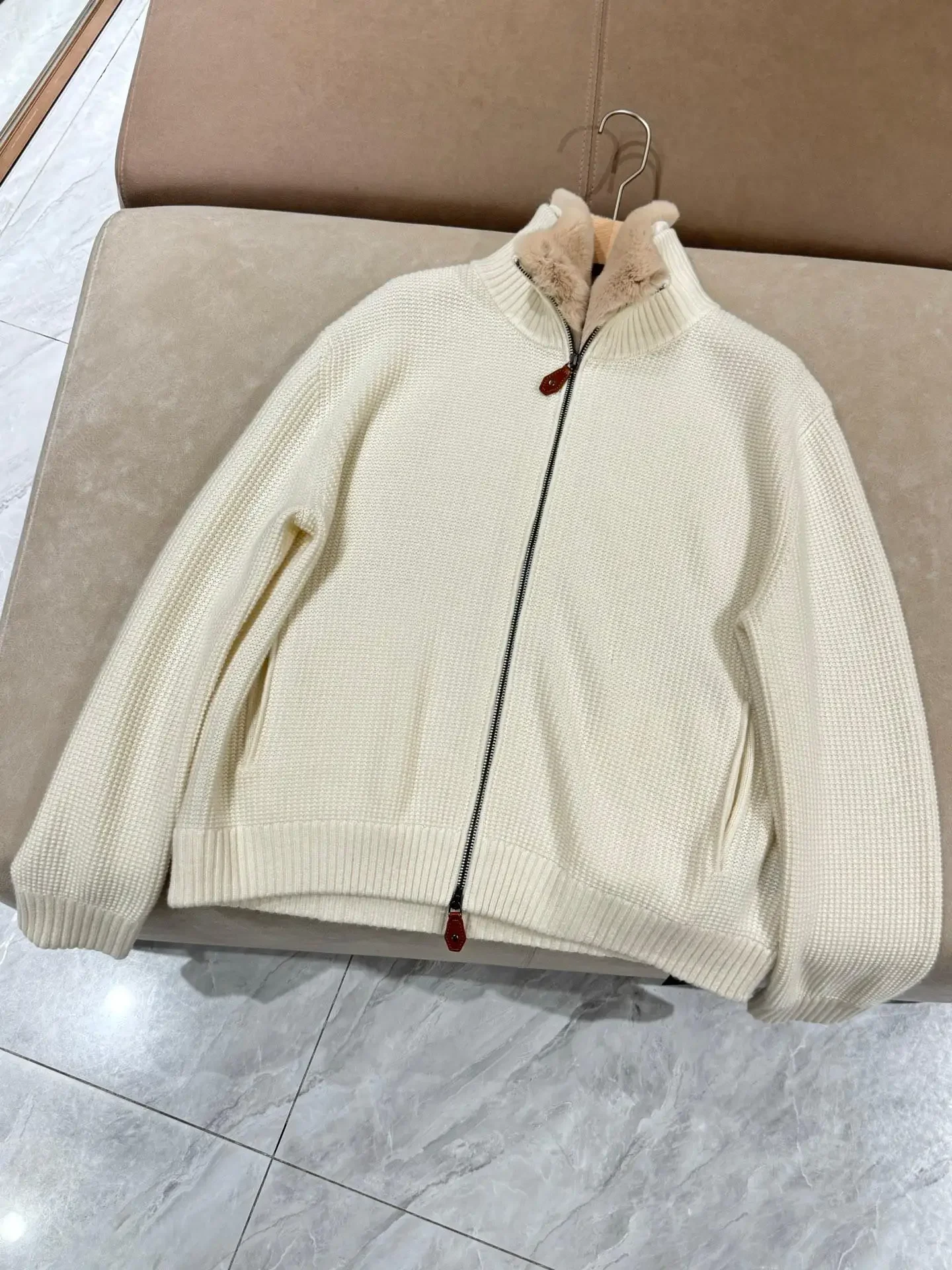 Women Detachable Rabbit hair Collar Cardigan Winter Turtleneck Long Sleeve Loose Cashmere Knitted Sweater