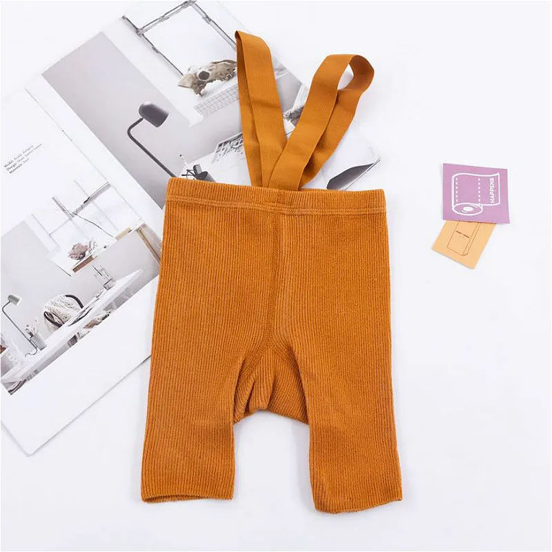 0-4Y Fashion Baby Softs Solid Color Suspender Pantyhose Toddler Boys Girls High Waist Knitted Cotton Stockings Overalls Leggings