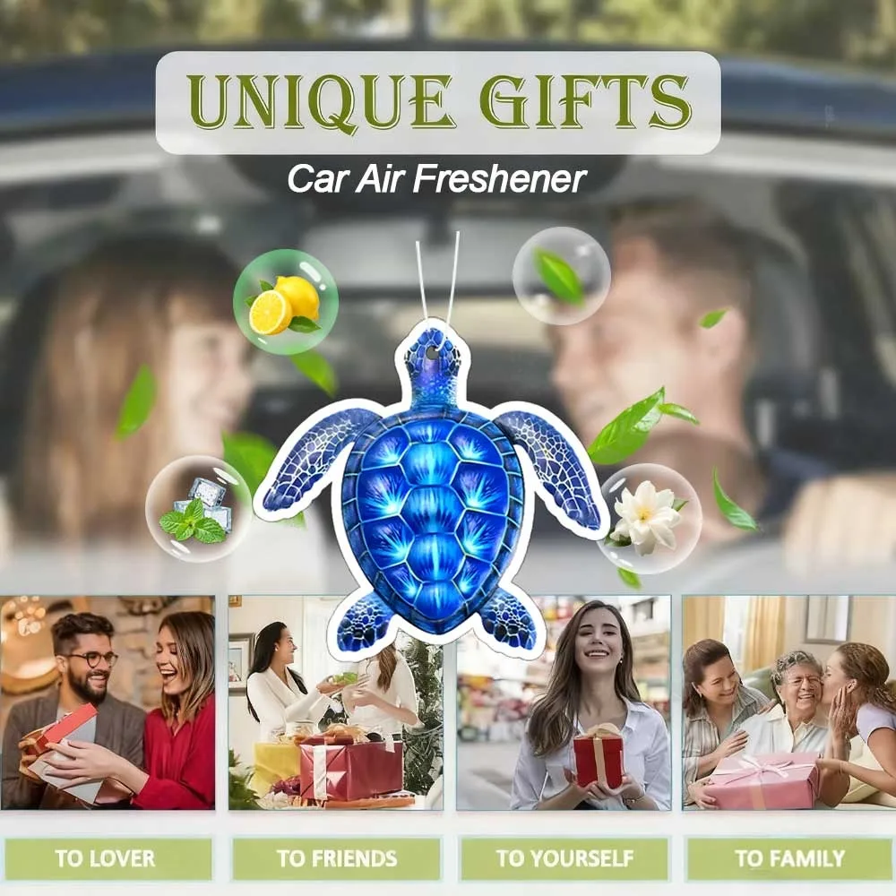 1/5/10 Deep Sea Silent Guardian: Blue Turtle Car Aromatherapy - Paper Fragrance Pendant for Rearview Mirrors and Vents