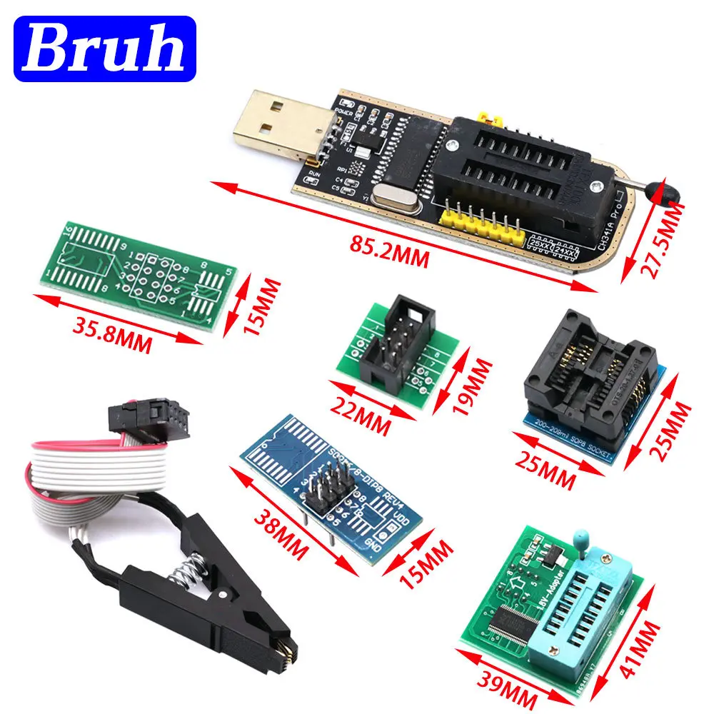 SOIC8 SOP8 Test Clip For EEPROM 93CXX / 25CXX / 24CXX Adapter + CH341A 24 25 Series Flash BIOS USB Programmer Module DIY Kit