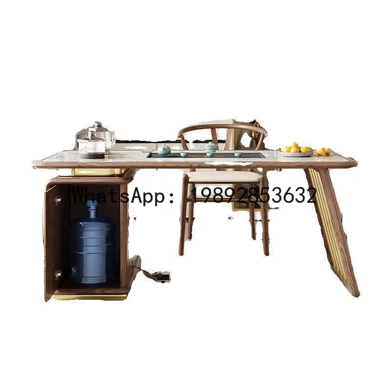 CZ  Solid Wood Tea Table Rock Board Kung Fu Tea Table Home Multifunctional White Wax Wood Zen Balcony Tea Table and Chair Set