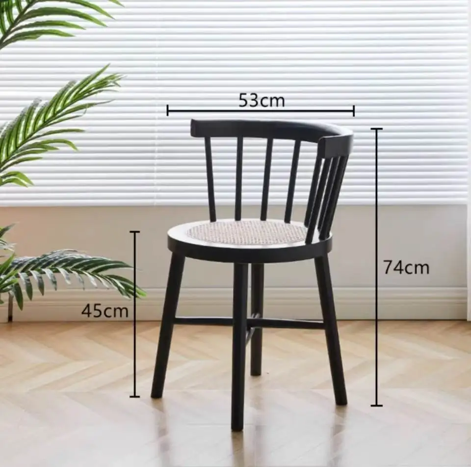Nordic Japanese Style Solid Wood Wicker Windsor Dining Chair Home Retro Leisure Backrest Chair Solid Wood Wicker Round Chair