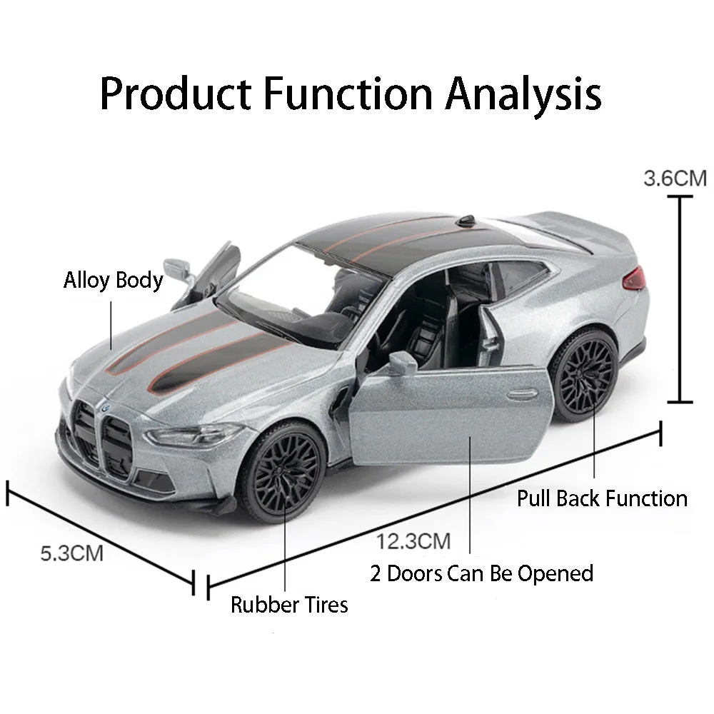 1:36 BMW M4 CSL Zabawkowy samochód Odlewane modele ze stopu metali lekkich z 2 otwieranymi drzwiami Gumowa opona Funkcja ciągnięcia wstecz Zabawki dla dzieci Prezenty dla dzieci