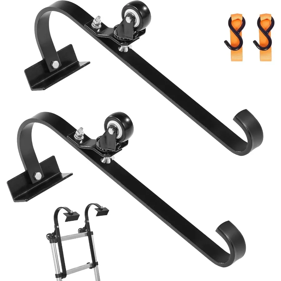 

Ladder Roof Hook 2 Pack with Fixed Wheel Swivel Bar Wheel Heavy Duty Steel Ladder Stabilizer Roof Ridge Extension for Damage P