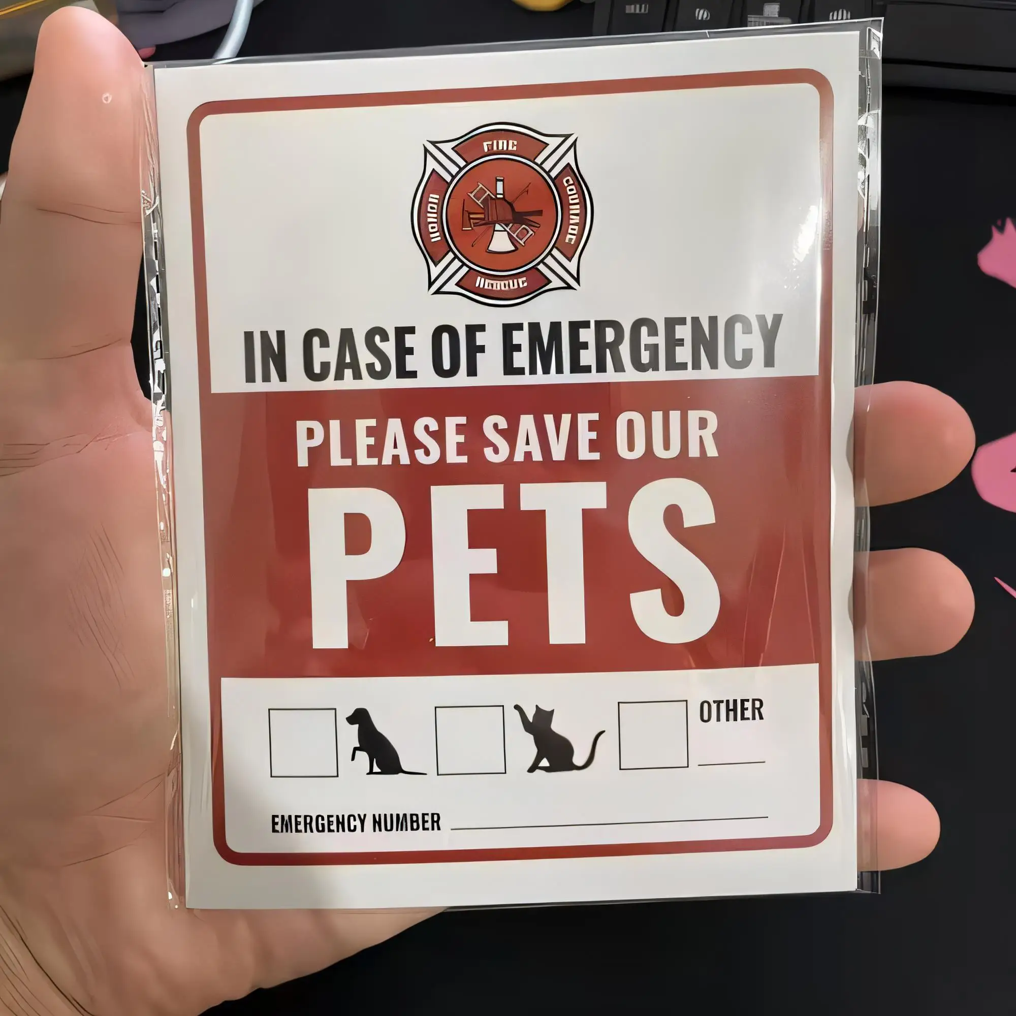 Tin Sign Emergency Save Our Pets Fire Department Style Metal Plaque Warning Door Wall Decor Vintage 12x8  Retro Dog Rescue Poste