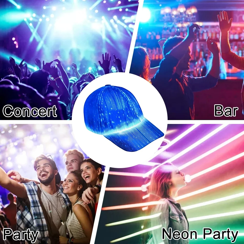 الأزياء مصباح ليد الألياف البصرية متوهجة قبعة بيسبول بار الرقص متوهجة الهيب هوب الأزواج في الهواء الطلق ارتداء الأداء الدعائم #5