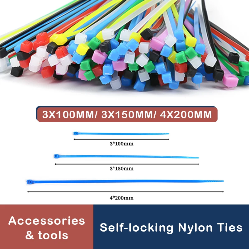 

Self Locking Cable Ties Nylon 100/150/200mm Multicolour Plastic Zip Wire Binding Wrap Straps DIY Cable Fasten Organiser