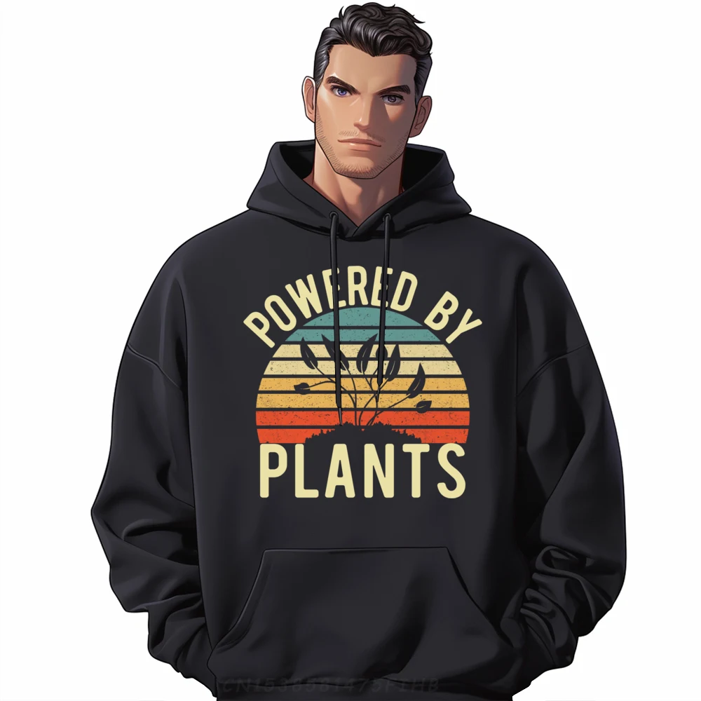 

Family Vintage Powered Plants Vegetarian Vegan Normal Printed Long Sleeve Hoodies Retro Crewneck Classic Mens Sweatshirt
