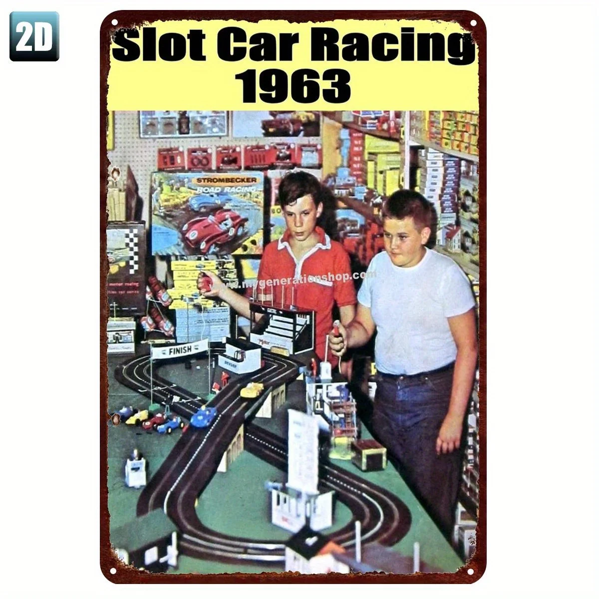 Vintage 1963 Slot Car Racing Tin Sign - Retro Diner,Gas Station Wall Art,  Nostalgic Metal Decor for Man Cave, Garage, Game