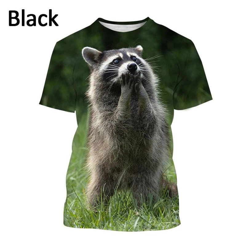 Cute Raccoon Graphics T Shirts Summer Fashion Short Sleeve Funny 3D Animals Printed Mens T-shirts Casual Oversized Harajuku Tees