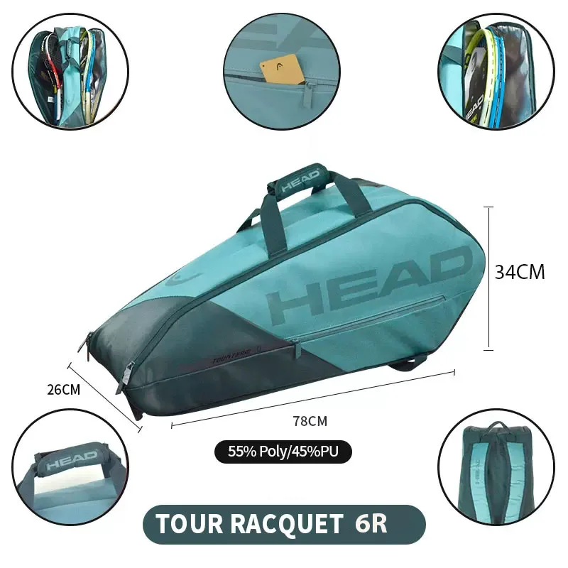 

HEAD Tennis Bag 2023 New Tour Team Series Backpack 3 Racquet 6 Packs 9 Pieces Multi-functional Large Capacity Bags