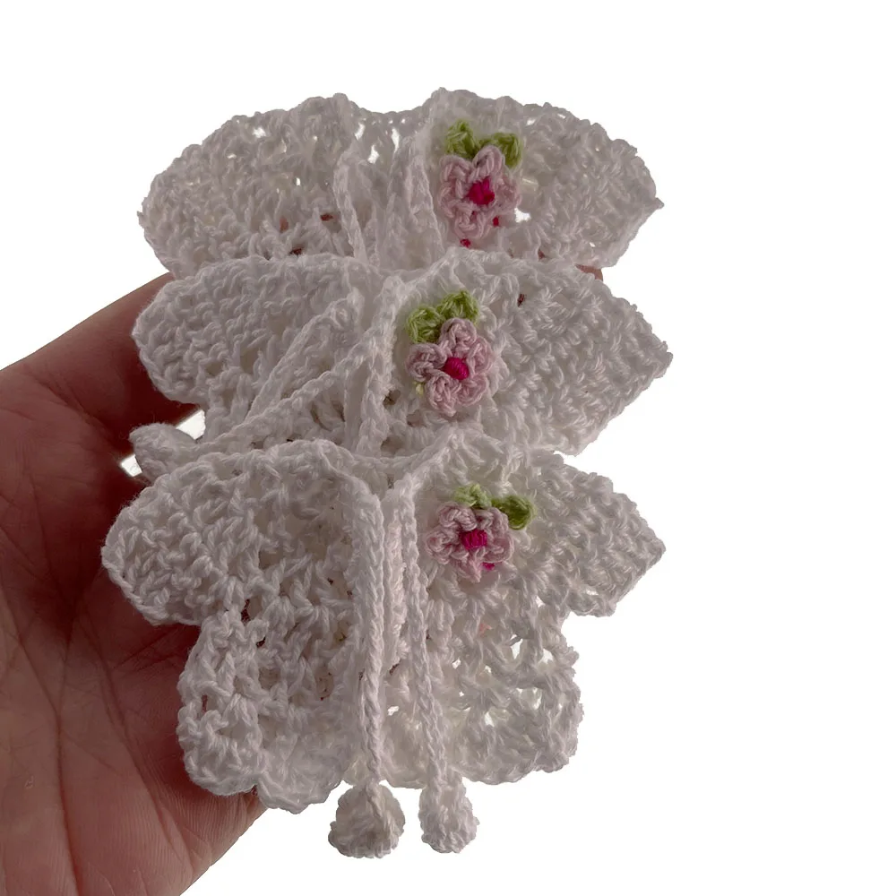 12Pcs Handmade Miniature Cotton Crochet Sweater Flower For Baby Shower Baptism Toy Dolls Table Party Favors Decorations