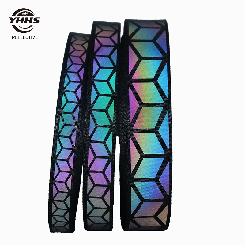 2.5cm Rainbow Reflective Webbing Customized Colorful Tape Magic Gradient Garment Accessories Sewing On Clothes For Pet Collar