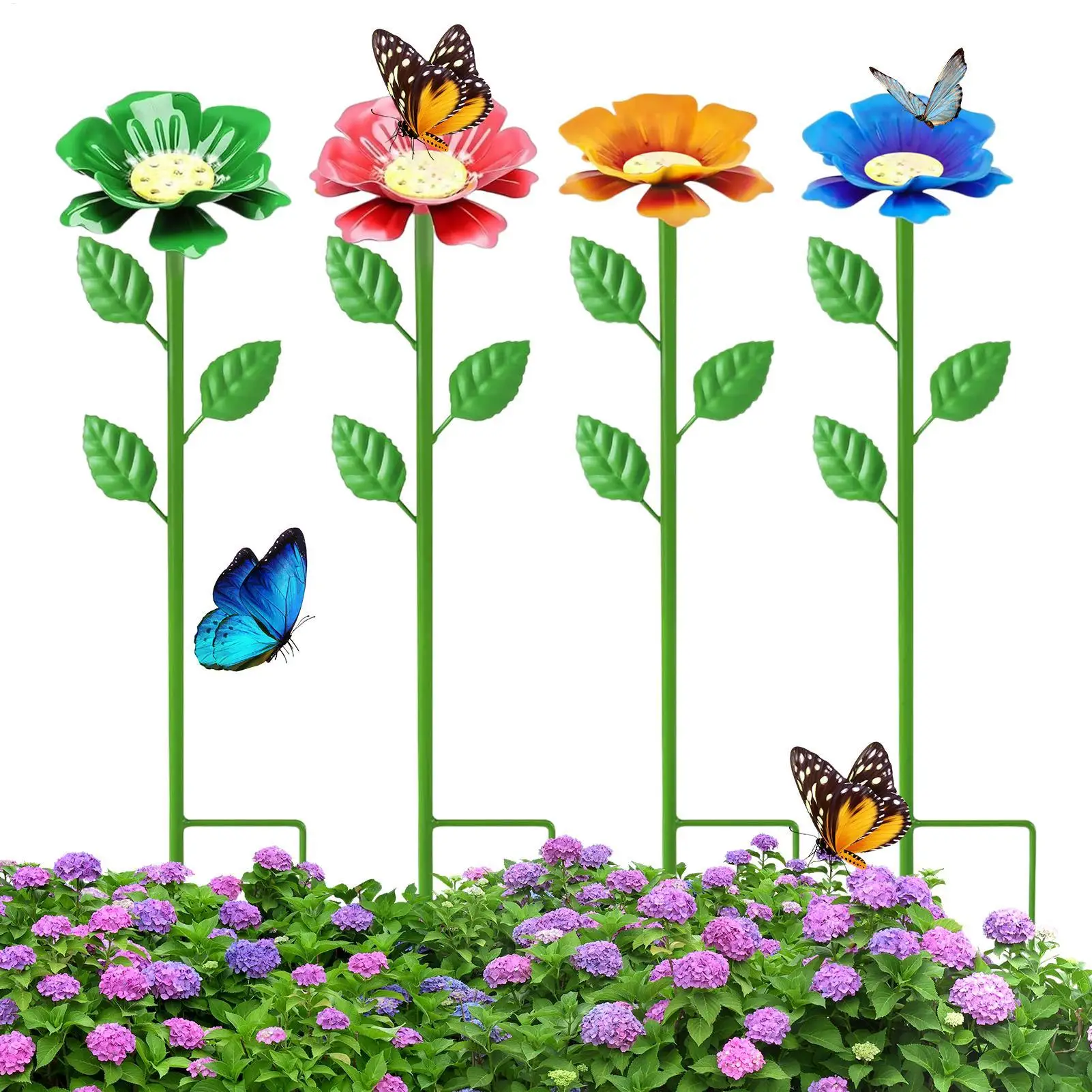 Bee Watering Station 4 Pieces Water Drinkware with Stake Metal Flower Shape Butterfly Bee Bath for Garden for Bird Hummingbird