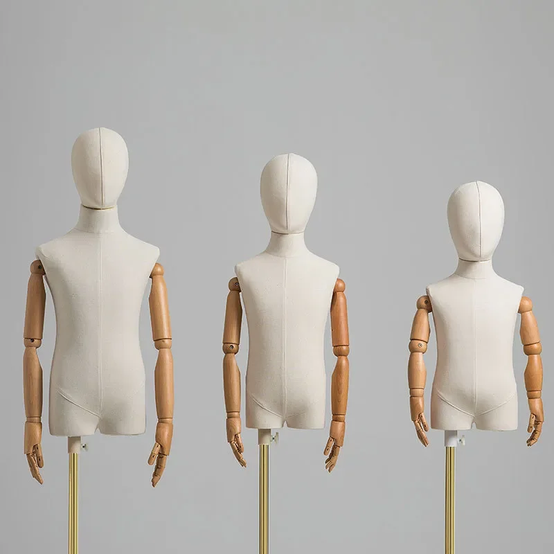 Electroplated Silver Head Half Body Mannequin Display Rack for Kids and Adult Clothing Store Props Model Stand