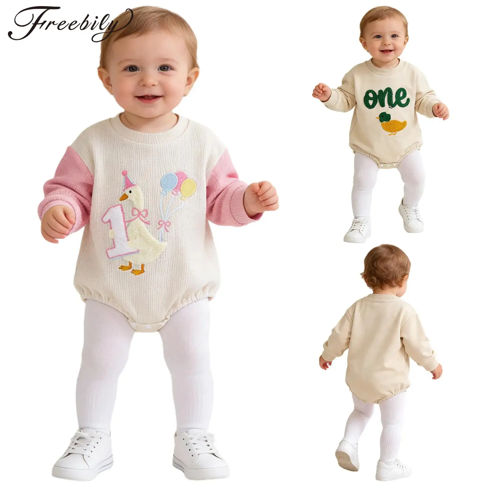 

Baby Boys Girls 1st Birthday Rompers Long Sleeve Cute Embroidery Sweatshirt Style Bodysuit Cake Smash Photography Fall Clothes