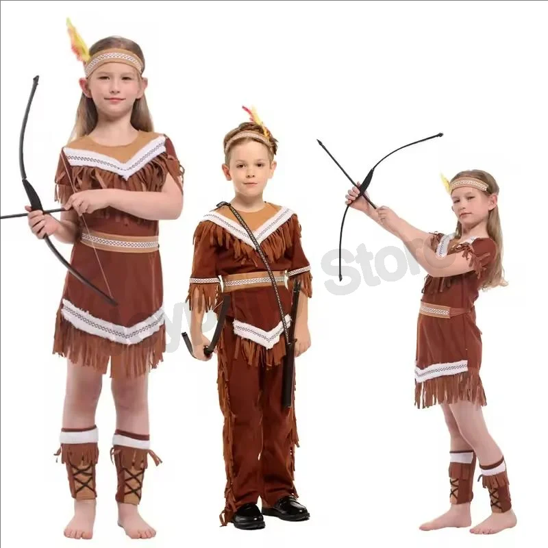 Halloween-Kostüme für Jungen und Mädchen, indische Prinzessin, Kinder, Mädchen, Pocahontas, Jägerin, Kostüm, Purim, Party, Karneval, Kostüm