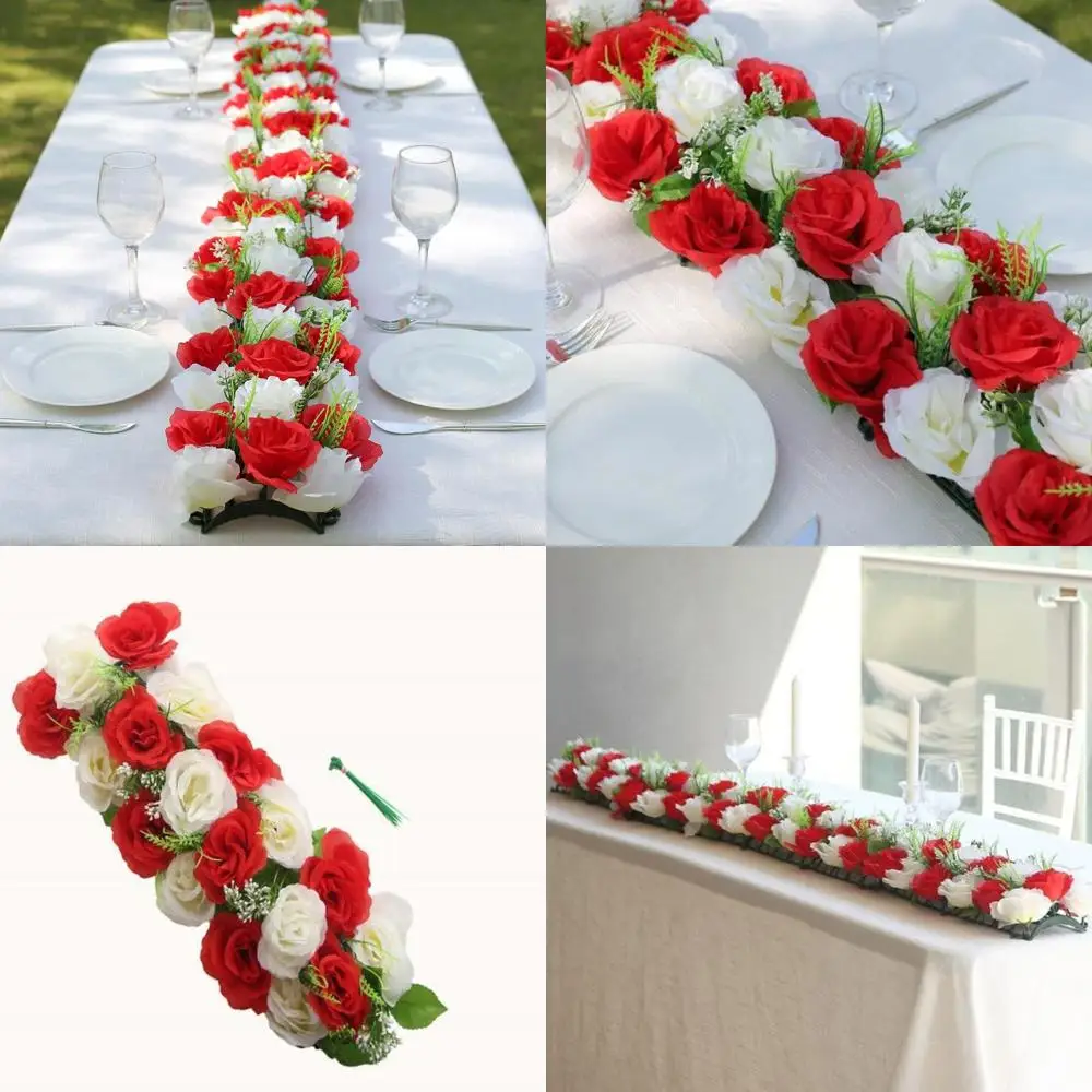 

6 упаковок красных и шелковых розовых панелей цвета слоновой кости, настольные дорожки, искусственные цветочные композиции для декора обеденного стола, длина 20x