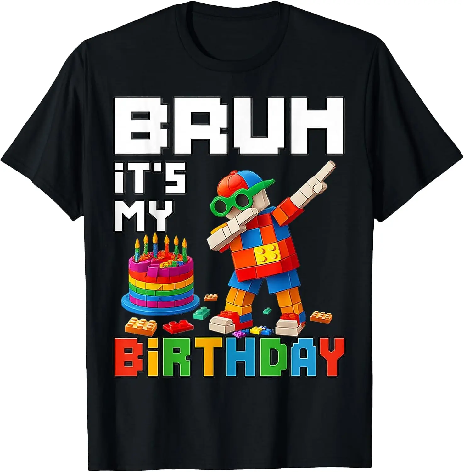 Bruh Its My Birthday Master Builder Block Brick Men Boy Kid T-Shirt Breathable, Quick-Drying, Fun Pure Cotton Short-Sleeve Shirt