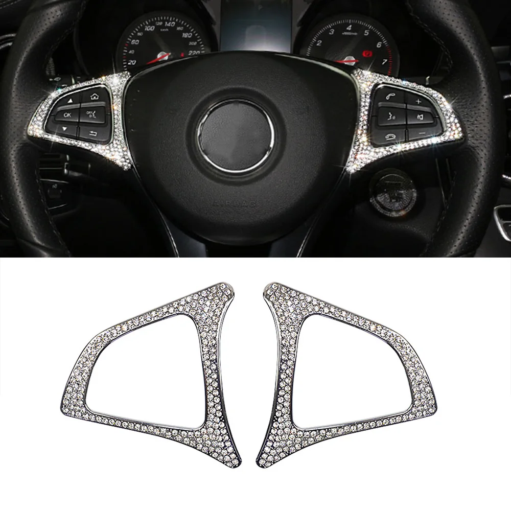 

For Mercedes Benz C Class W205 2015-2018 Steering Wheel Button Switch Refit Artificial Crystal Diamond Decal Trim