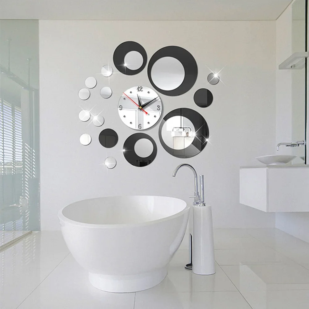 3D Round Color Matching Diy Combination Mirror Wall Clock Acrylic Home Stickers Personality Mute Modern Living Room Decoration