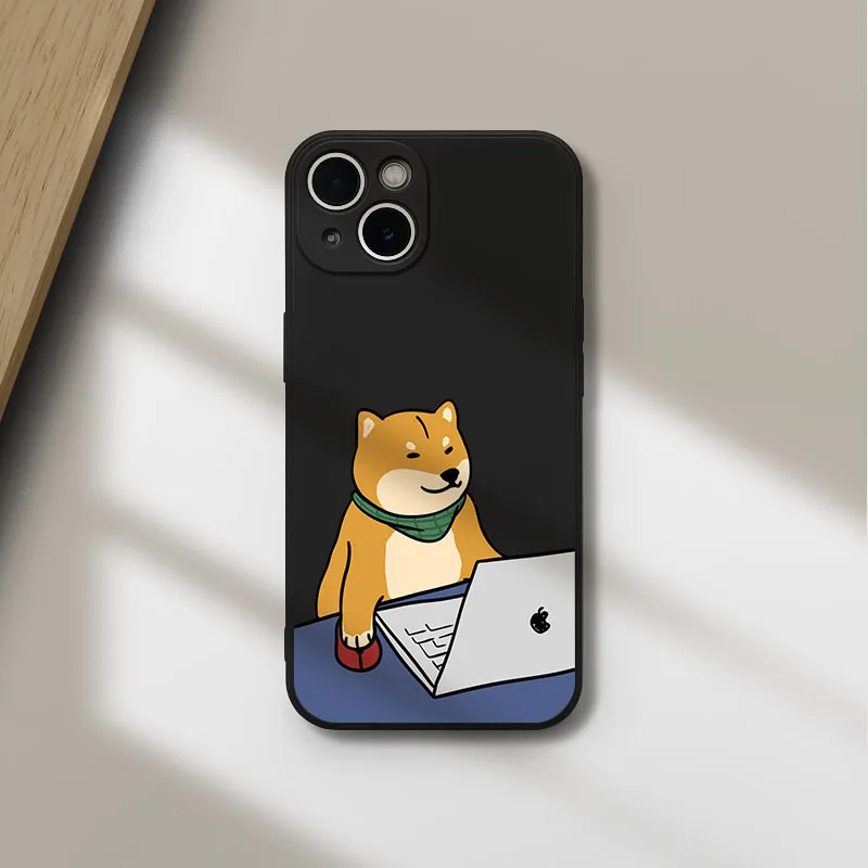 Funny Work Reading Shiba Inu Matte Phone Case For iPhone 17 Air 16 15 14 13 12 11 Pro Max Plus 13Mini Silicon Cover Shell Fundas