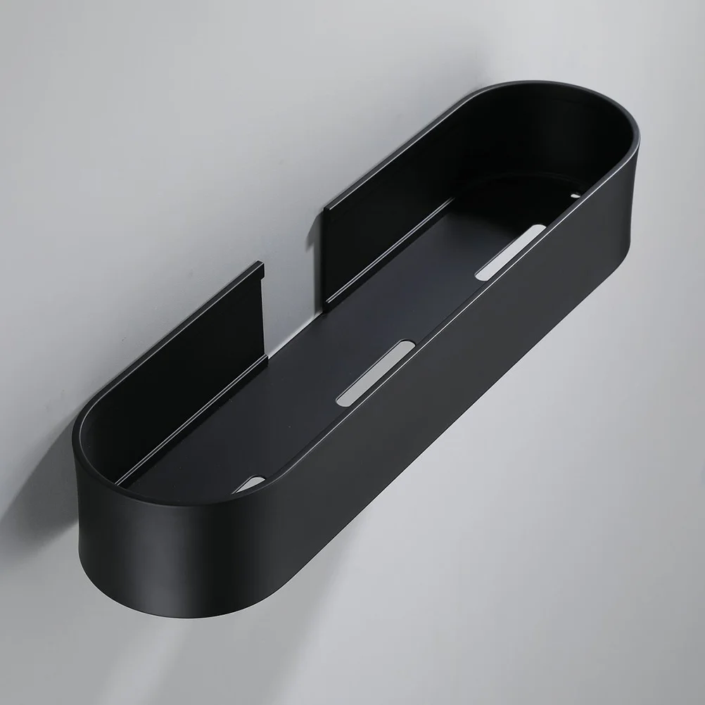 

40Cm Black No Drill Adhesive Wall Mount Rack Heavy Duty Metal Tooth Cup Brush Organizer with Drain Holes for Bathroom Kitchen