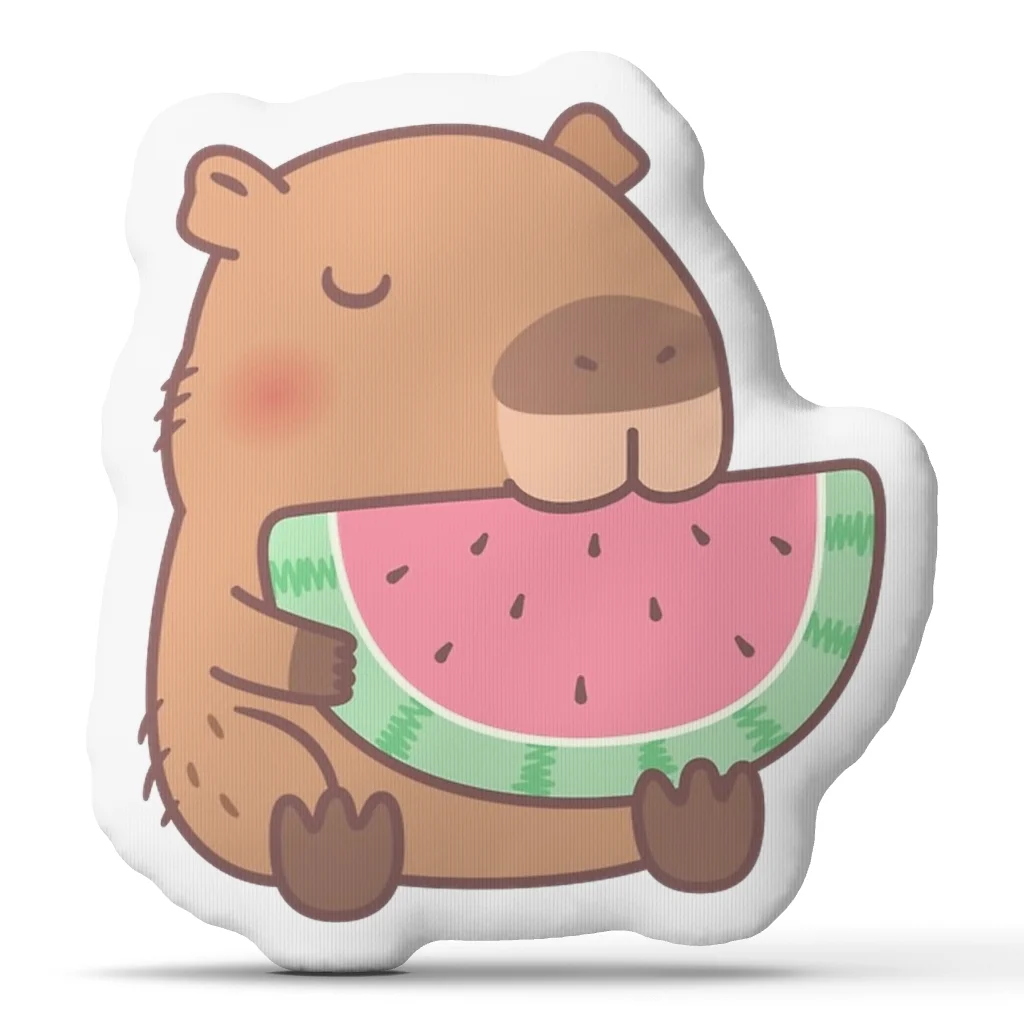 Cute Capybara Holding Watermelon Shaped Throw Pillow Kawaii Animal Cushion Stuffed Decorative Sofa Bedroom Home Decor Gift