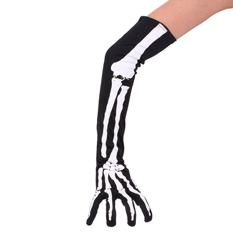 J15U Womens Halloween Cosplay Skull Skeleton Bone Gloves Thigh High Stockings Socks