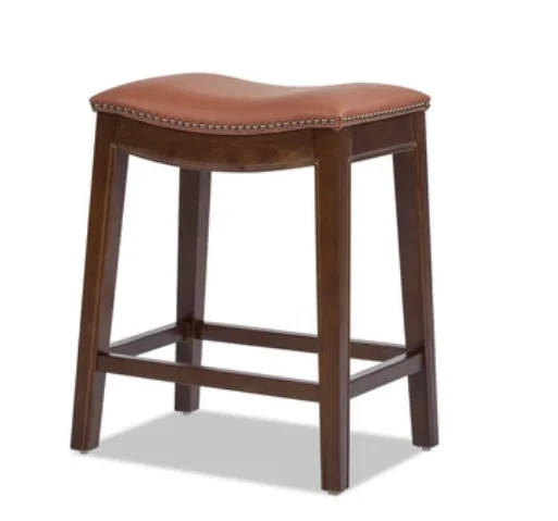 

Barlow 24.5" Top Grain Leather Backless Saddle Counter Stool, Bourbon Brown