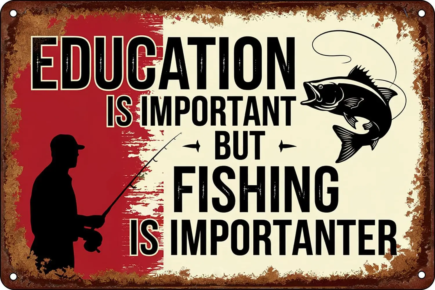 Vintage Fishing Sign Lake House Decor Funny Fishing Metal Tin Signs For Home Education Is Important But Fishing Is Importan sign