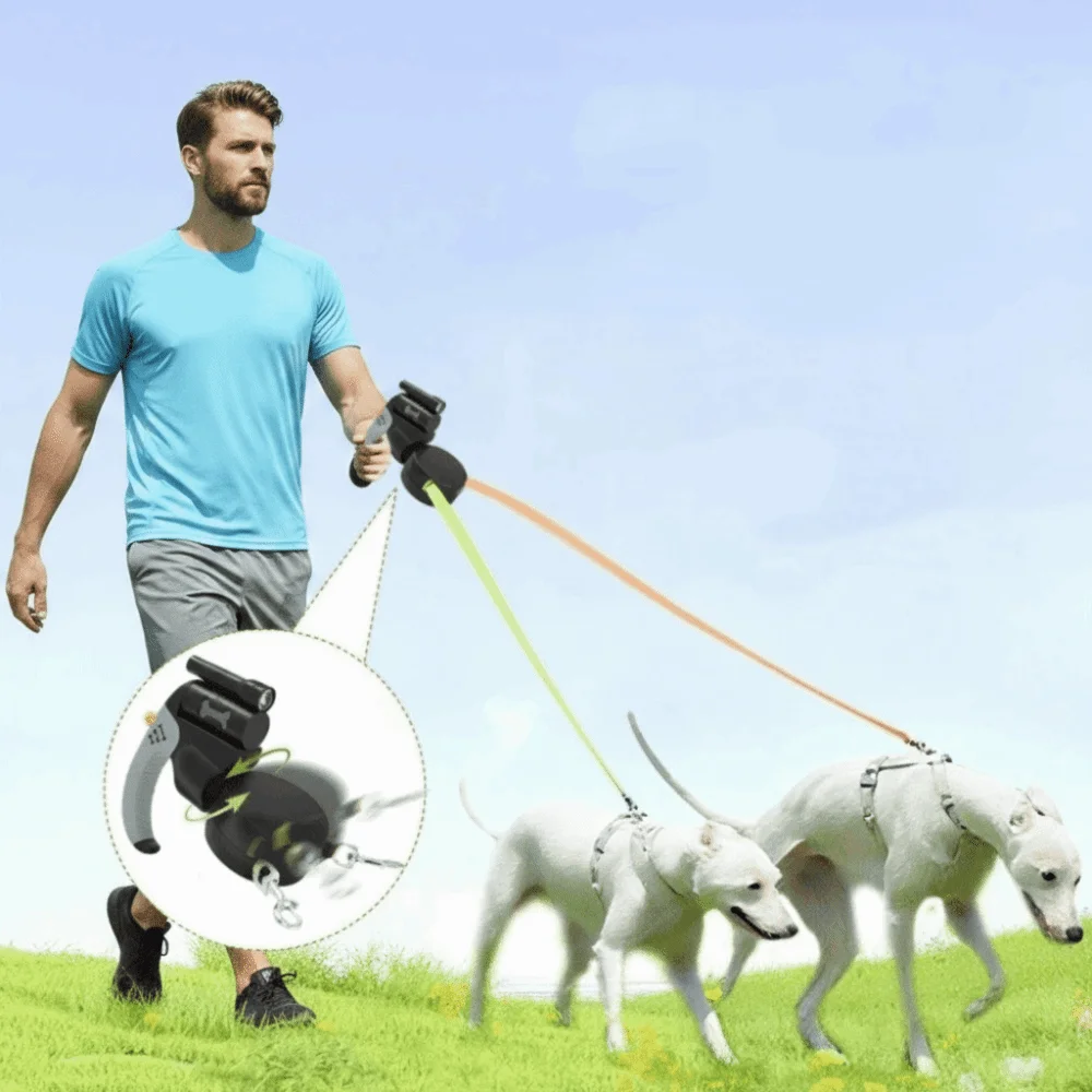 

3M Rope Retractable Dog Leash 360 Rotatable Reflective Double Dog Walking Leash Adjustable with Lights Pet Walking Lead Jogging