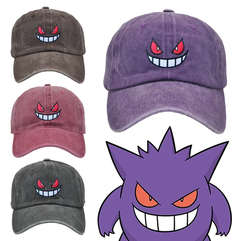 Pokemon Gengar Anime Baseball Caps Snapback Hats Adjustable Sports Caps Hip Hop Hats Trendy Embroidery Solid Color for Men Women